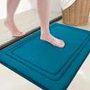 Bath Mat Rug 30x20, Ultra Soft, Non-Slip and Absorbent Bathroom Rugs, Machine Wash Dry, Comfortable Bath Carpet for Bathroom Floor, Tub and Shower, Peacock Blue