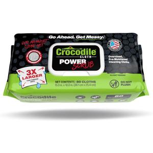 Crocodile Cloth PowerSCRUB Cleaning Wipes  80 (15" x 10") Dual-Surface Cloths, Heavy-Duty, Moist, Absorbent, & Disposable - Safe on Skin & Multiple Surfaces