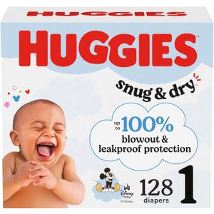 Huggies Size 1 Diapers, Snug & Dry Newborn Diapers, Size 1 (8-14 lbs), 128 Count, Packaging May Vary