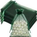 joycraft 50Pcs Dark Green Organza Bags - 4x6 In Party Favor Drawstring Mesh Pouch, Sheer Organza Jewelry Bags for DIY Craft, Christmas Gift, Small Business, Wedding Favor