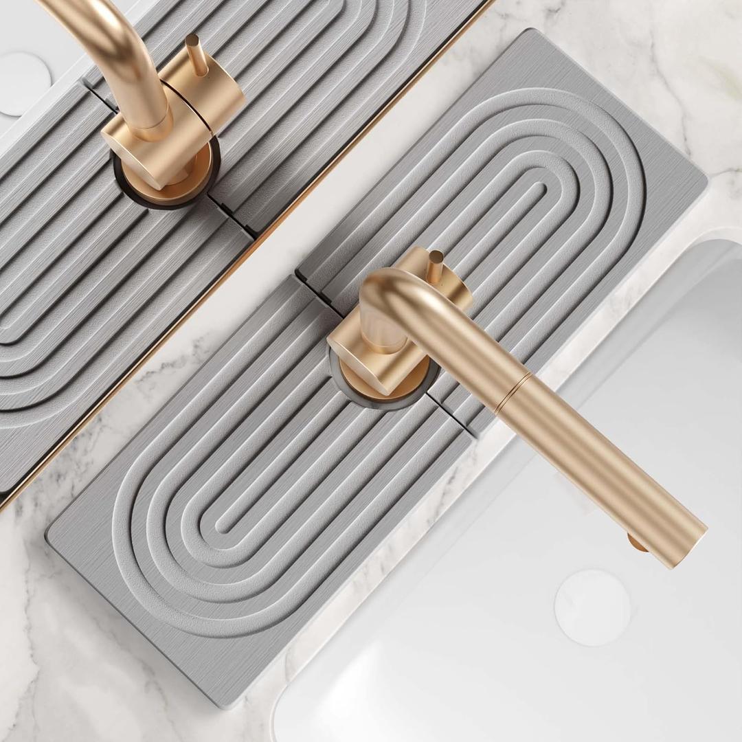 eormoe Faucet Mat for Kitchen Sink - Wider Diatomite Fast Drying Stone Sink Tray, Super Absorbent, Prevents Moisture Buildup - Faucet Splash Guard for Bathroom Counter (Grey, 15x5.3inch) (Gray)