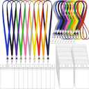 Marspark 100 Set Name Tag Lanyards with ID Holder Clear ID Name Badges Lanyards Bulk Clip Waterproof Plastic Card Holders for Adults Kids Business School Office Supplies (Multicolor)