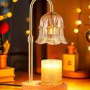 Candle Warmer Lamp Adjustable Timer - Electric Flower Glass Candles Warmers Adjustable Height Dimmable Vintage Base Modern Wax Candles Top Warmers for Small Jar Scented Wax Melts (Transparent)