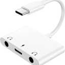 USB C to 3.5mm Audio Adapter, 3 in 1 Aux to USB C Headphone Splitter Dual 3.5mm Audio Jack and PD 60W Fast Charging, Compatible for iPhone 15 16,Galaxy S22 S21/Note 20,Pixel 4 3 XL,Huawei,etc (White)