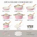 CAROTE 21pcs Ceramic Cookware Set, Pots and Pans Set, Pink, 21 Piece