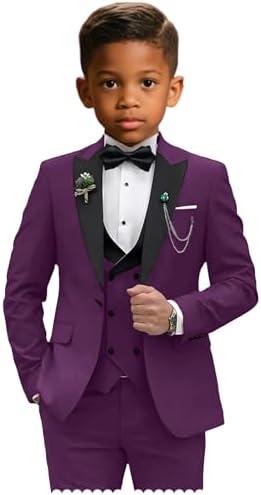 Boys Suits Slim Fit 5 Piece Purple Dresswear Set with Shirt and Bowtie Kids Prom Tuxedo Wedding Outfit Size 7