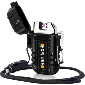 LcFun Electric Lighter Windproof Dual Arc USB Rechargeable Flameless Plasma Lighters Waterproof Matches for Camping Hiking Survival Tactical Gear Birthday Gifts for Men Husband, Black