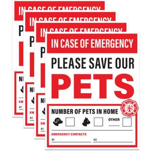 4pcs In Case of Emergency Save Pets Sticker | Pet Fire Rescue Sticker, Dog Inside Fire, Pet Alert Stickers for House | Weatherproof Outdoor Vinyl, 4" x 5"