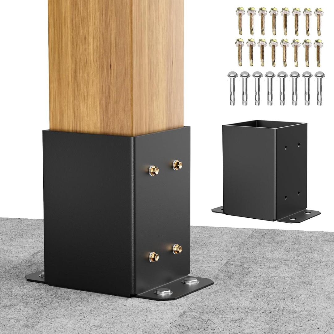 SPACEEUP 6x6 Post Base 2 Pcs, Inner Size 5.6"x5.6" Deck Post Base, Heavy Duty Powder-Coated Post Anchor Black Wood Post Brackets for Decking Porch Railing Support