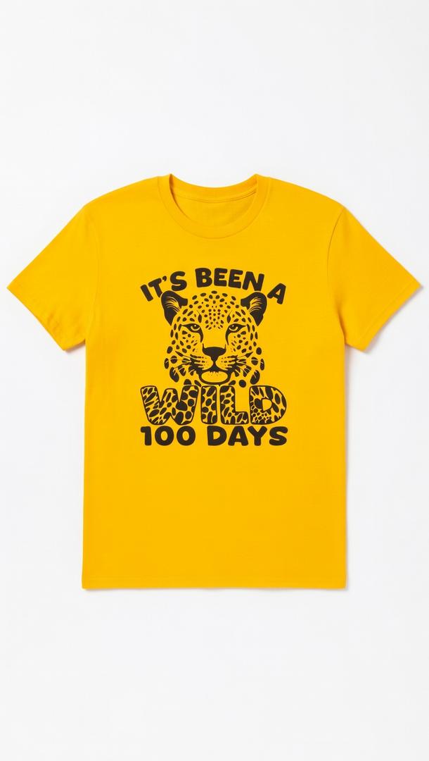 100th Day Of School Wild 100 Days Leopard Cheetah Tiger Lion T-Shirt, Yellow, Large, Youth