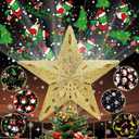 10" Christmas Tree Topper Star Lighted with 6 Projection Modes, Light Up Christmas Tree Topper Built-in LED Rotation Light, 3D Glitter Dynamic Projector Tree Top for Xmas Party Decorations Gift (Gold)
