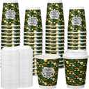80 Pack St. Patrick's Day Disposable Coffee Cups with Lids 12oz Hot Cold Green Shamrock Paper Drinking Cups for Irish Holiday Spring Party Supplies