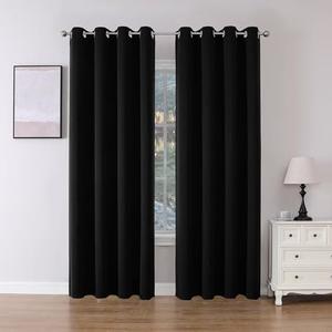 Blackout Curtains 63 Inch Length 2 Panels Set, Thermal Insulated Long Curtains& Drapes 2 Burg, Room Darkening Grommet Drapes for Bedroom Living Room Window (Black, W52 x L63 Inch)