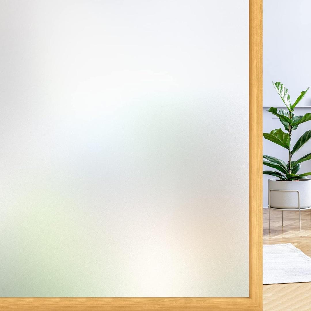 Rabbitgoo Window Privacy Film, Frosted Glass Window Clings, Static Cling UV Heat Blocking Door Stickers for Home Bathroom, Removable Indoor Decal Coverings Day and Night, Pure, 17.5 x 78.7 Inches