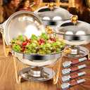 4 Pack 5QT Stainless Steel Chafing Dishes Set with Lids - Golden Style Heating & Cooling Buffet Serveware for Catering, Weddings, Parties