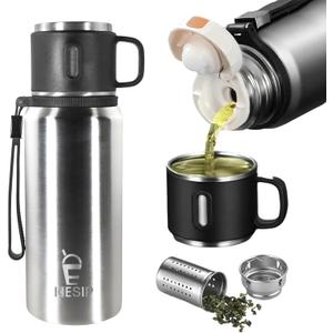 Stainless Steel Insulated Bottle, 20oz with cup Vacuum Insulated Water Bottle, Thermo for Hot Drinks/Cold Drinks,24-Hr Insulation Commute, Travel (Silver)