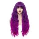 Women's Bright Purple Ombre Wig 27''Long Curly Wavy Wig Flat Bangs Wig For Women Girl Cosplay Party Halloween Wig Cap Included (27''Bright Purple Ombre-6501)