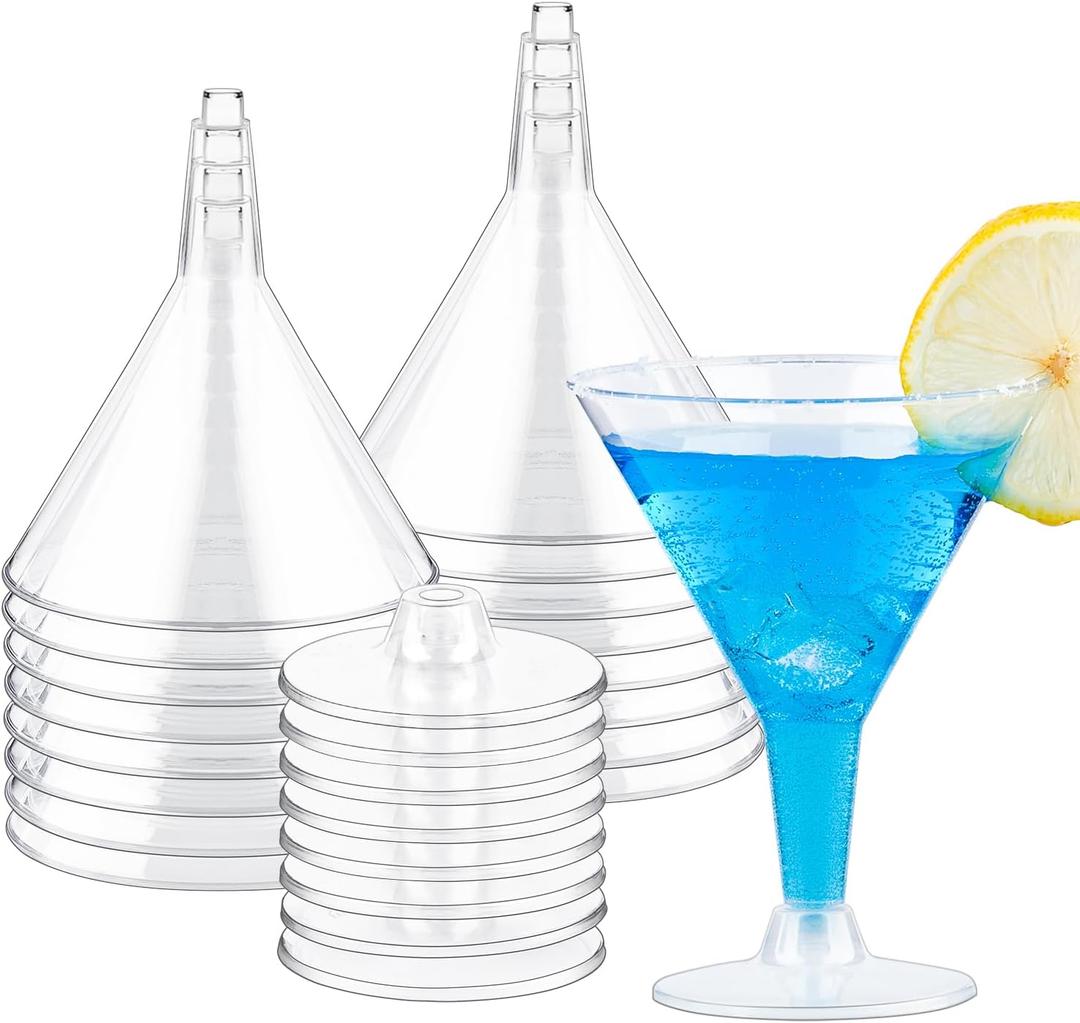 Zezzxu 24 Pack Plastic Martini Glasses 7 Oz Disposable Cocktail Glasses, Tall Mini Martini Glasses Perfect for Fall Halloween Party Birthday Wedding and All Events
