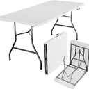 Folding Table 6ft - Heavy Duty Plastic Table with Handle, Foldable & Portable, Fold-in-Half Utility Tables for Outdoor, Dining, Wedding, Events, Indoor, Picnic, Camping, Party (White)