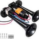 Electric Air Horn for Truck 150dB Super Loud Black Horns Dual Trumpet with Compressor for Any 12V Vehicles Trucks Motorcycle Pickup Trains Cars Boats (Black integrated Air Horn)