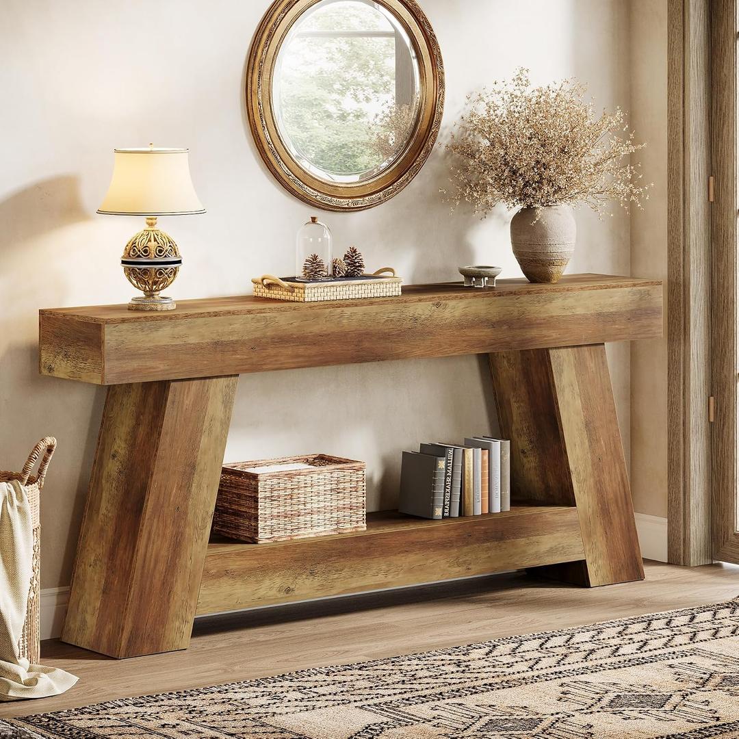 Tribesigns 70.9 Inch Long Console Tables, Farmhouse Entryway Table with Storage, 2-Tier Sofa Table Behind Couch for Entrance, Hallway, Living Room (Rustic Brown), 70.87" W x 11.81" D x 33.46" H