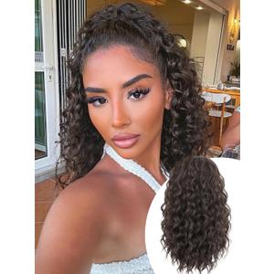 Isaic Ponytail Extension 12 Inch Long Wavy Curly Ponytails Drawstring Ponytail for Black Women Dark Brown Pony Tails Hair Extensions Synthetic Hairpiece for Daily Use