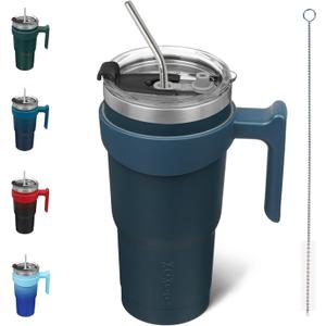 BJPKPK 20 oz Tumbler With Handle Insulated Tumbler With Lid And Straw Stainless Steel Travel Mug Coffee Cups,Navy Blue