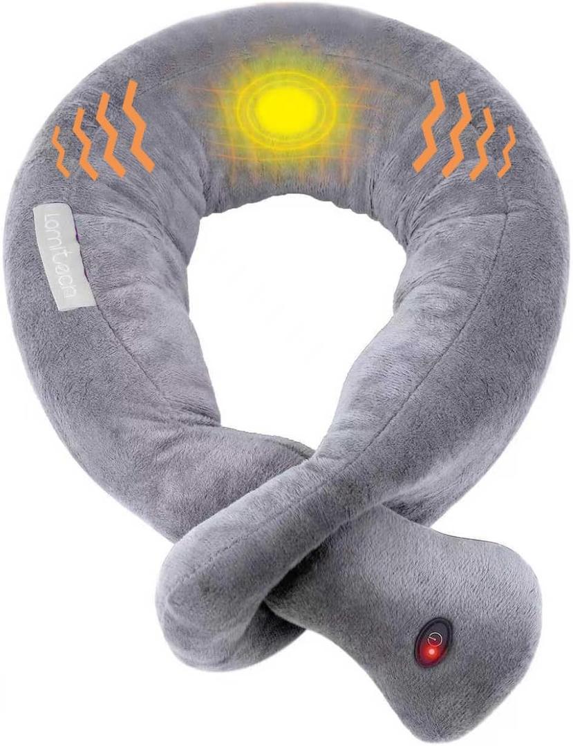 Travel Pillows, Airplane Pillow Neck Support with 3 Vibration Modes, Vibration Wrap Neck Massage, Battery Operated Adjustable Massage Pillow for Neck Pain Relief