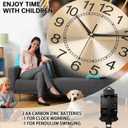 Wall Clock with Pendulum, Silent Quality Quartz Battery Operated, Round Analog Large Wall Clock for Living Room Kitchen Bathroom Bedroom Wall Home Decor, 15.4x28inch, Golden