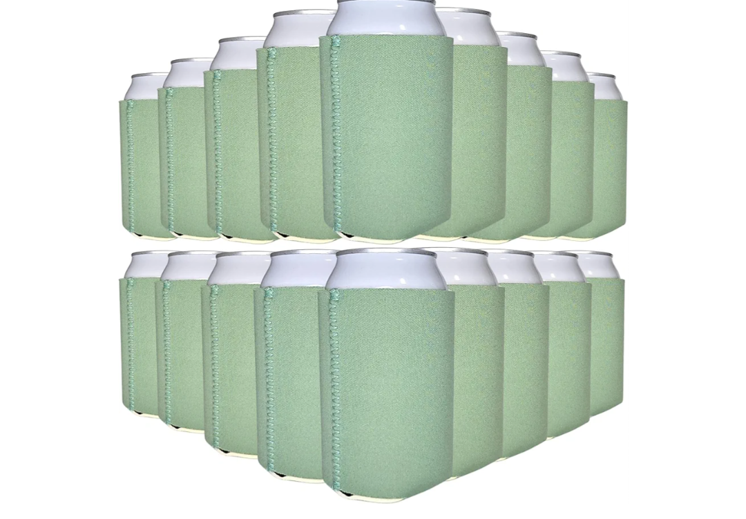 TahoeBay Neoprene Can Cooler Sleeves (25-Pack) Bulk Blank Sublimation Blanks for Vinyl Regular Size Plain Beer Coolers for Soda Cans & Bottles Black, White, Solid Color Set (Sage)