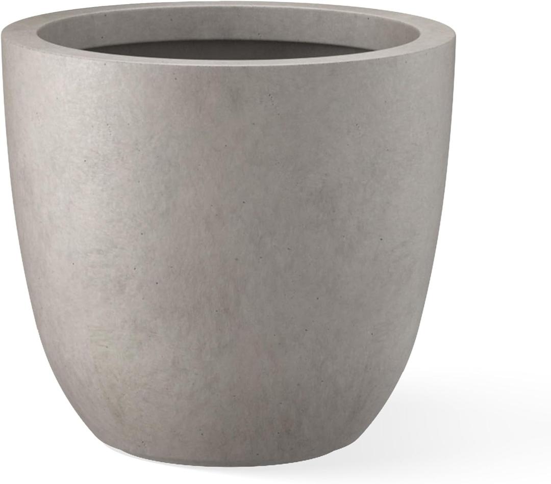Kante 14 Inch Dia Round Concrete Planter, Indoor Outdoor Large Plant Pot with Drainage Hole and Rubber Plug for Home Patio Garden, Weathered Concrete