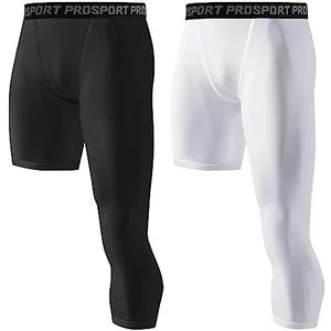 Blaward 2 Pack Compression Pants Men Basketball One Leg Running Tights Single Leg Workout Legging Athletic Base Layer Gear Size L