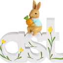 NIKKY HOME Easter Decor for Table, Easter Bunny Sign Table Decor, Cute Rabbit Centerpiece Resin Holiday Decorations for Home Kitchen Spring Decors for Gifts (White)