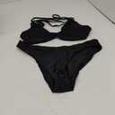 ZAFUL Women's Tie Back Padded High Cut Bralette Bikini Set Two Piece Swimsuit XL Black