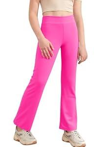 Haloumoning Girls Flare Leggings Kids Casual High Waisted Stretchy Wide Leg Pants Bell Bottoms 5-14 Years Rose Red