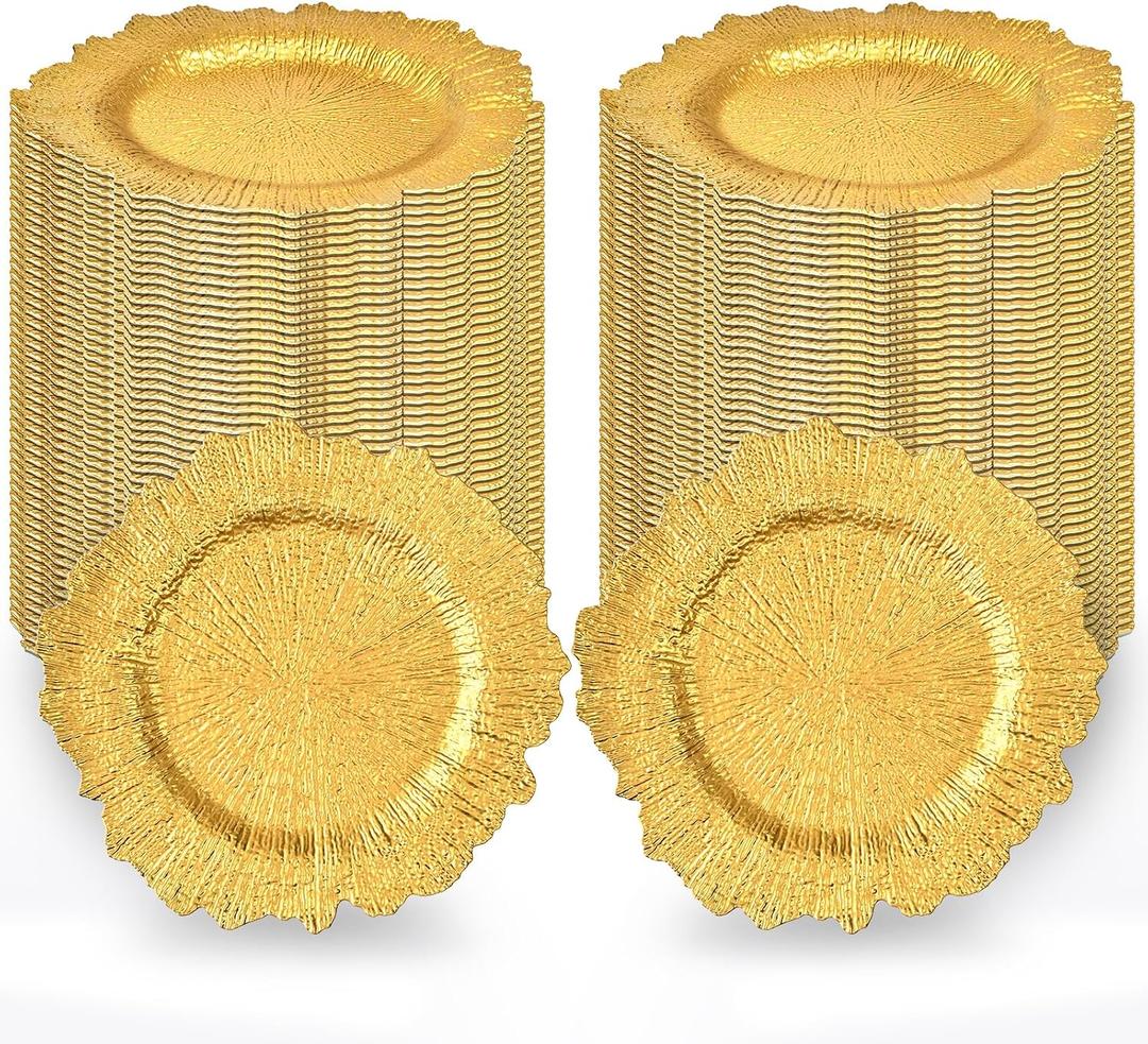 Gold Charger Plates Bulk 100Pcs - 13" Elegant Gold Chargers for Dinner Plates, Wedding & Event Decorative Charger Plates Set