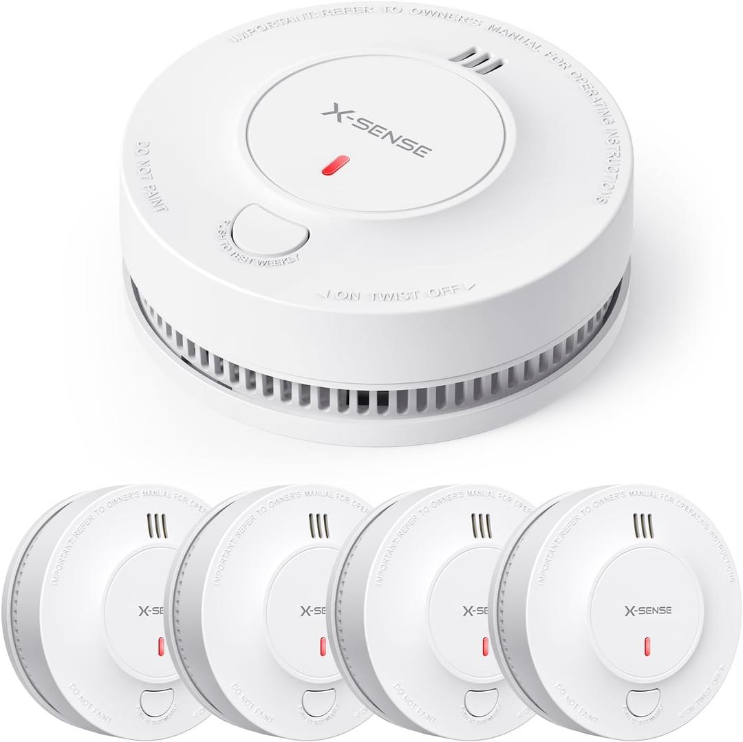 X-Sense Smoke Alarm, 10-Year Battery Fire Alarm Smoke Detector with LED Indicator & Silence Button, SD2J0AX, Pack of 5