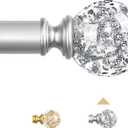 TVWOO Silver Decorative Crystal Curtain Rods:36-88 Inch Heavy Duty Adjustable Window Curtains Rods for Bedroom Living Room,Nickel Modern Girly Acrylic Drapery Rods Set with Sheer Bling Foil Finials