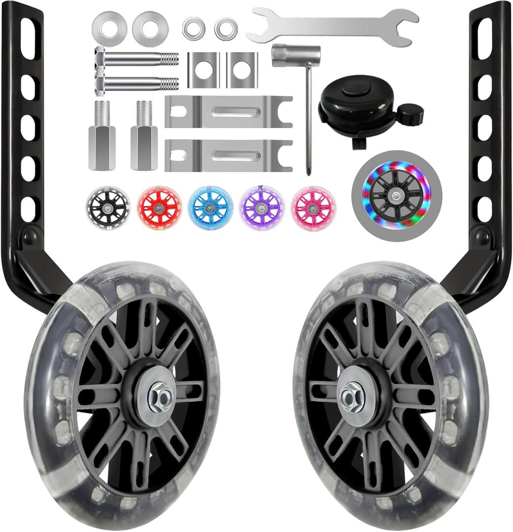 HAWENS Bike Training Wheels Mute Flash Wheels with Adjustable Bicycle Stabilizer Mounted Kit Compatible for 12 14 16 18 20 inch Single Speed Bike (Black) HAWENS Bike Training Wheels Mute Flash Wheels with Adjustable Bicycle Stabilizer Mounted Kit Compatible for 12 14 16 18 20 inch Single Speed Bike (Black)