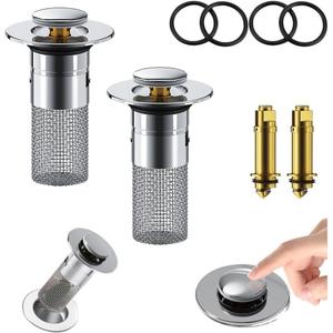 2Pack Bathroom Sink Drain Strainer, Pop Up Sink Drain Filter with Removable Stainless Steel Filter Basket Hair Catcher, for Us Bathroom Sink Stopper Replacement, Bathtubs, Showers & Floor Drains