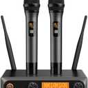 Wireless Microphone System, Metal Dual UHF Cordless Mics Handheld Microphone, Professional Wireless Mic Set for Karaoke, Party, Church, Wedding, DJ, Home KTV Set, 200ft
