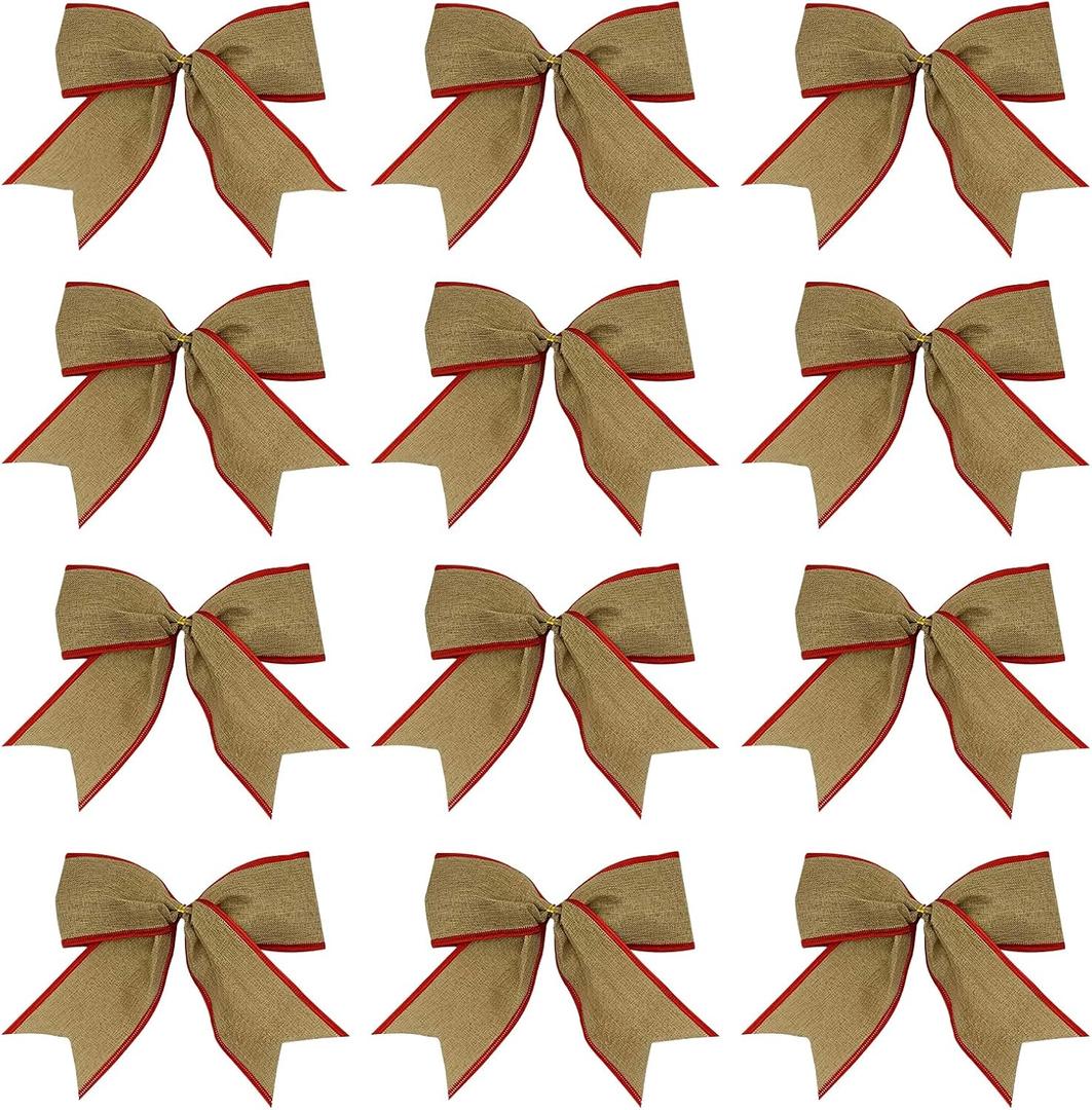 12 Pcs Bows 6 Inch, Christmas Tree Decorations Xmas Garland Ties, Gift Package Party Wedding Bow Ornaments (Brown)