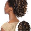 Isaic Ponytail Extension,8 Inch curly ponytail hair extensions, Short synthetic Drawstring Ponytail for Black Women(H4/27B#)