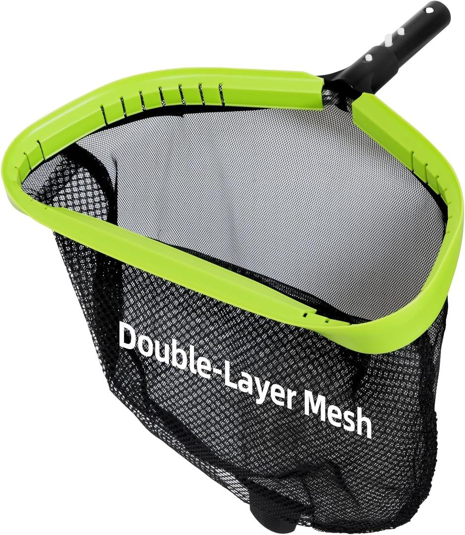 Sepetrel Pool Net,Professional Swimming Pool Leaf Skimmer Nets for Cleaning with Double-Layer Deep Big Bag,Heavy Duty Aluminum Frame & Handle Rake(Pole Not Included) (17.5" Double Layer Regular Mesh)