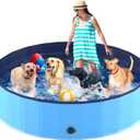 Niubya Foldable Dog Pool, Collapsible Hard Plastic Dog Swimming Pool, Portable Bath Tub for Pets Dogs and Cats, Pet Wading Pool for Indoor and Outdoor, 80 x 12 Inches