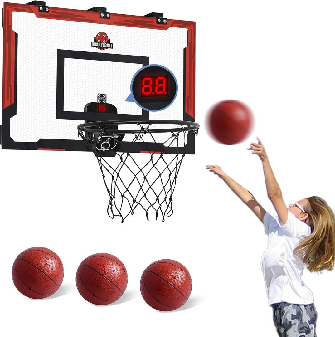 24 X 16 Inch Large Indoor Basketball Hoop for Kids Teens Adults, Over The Door Basketball Hoops with Electronic Scoreboard, Basketball Toys Birthday Gifts for Boys Girls