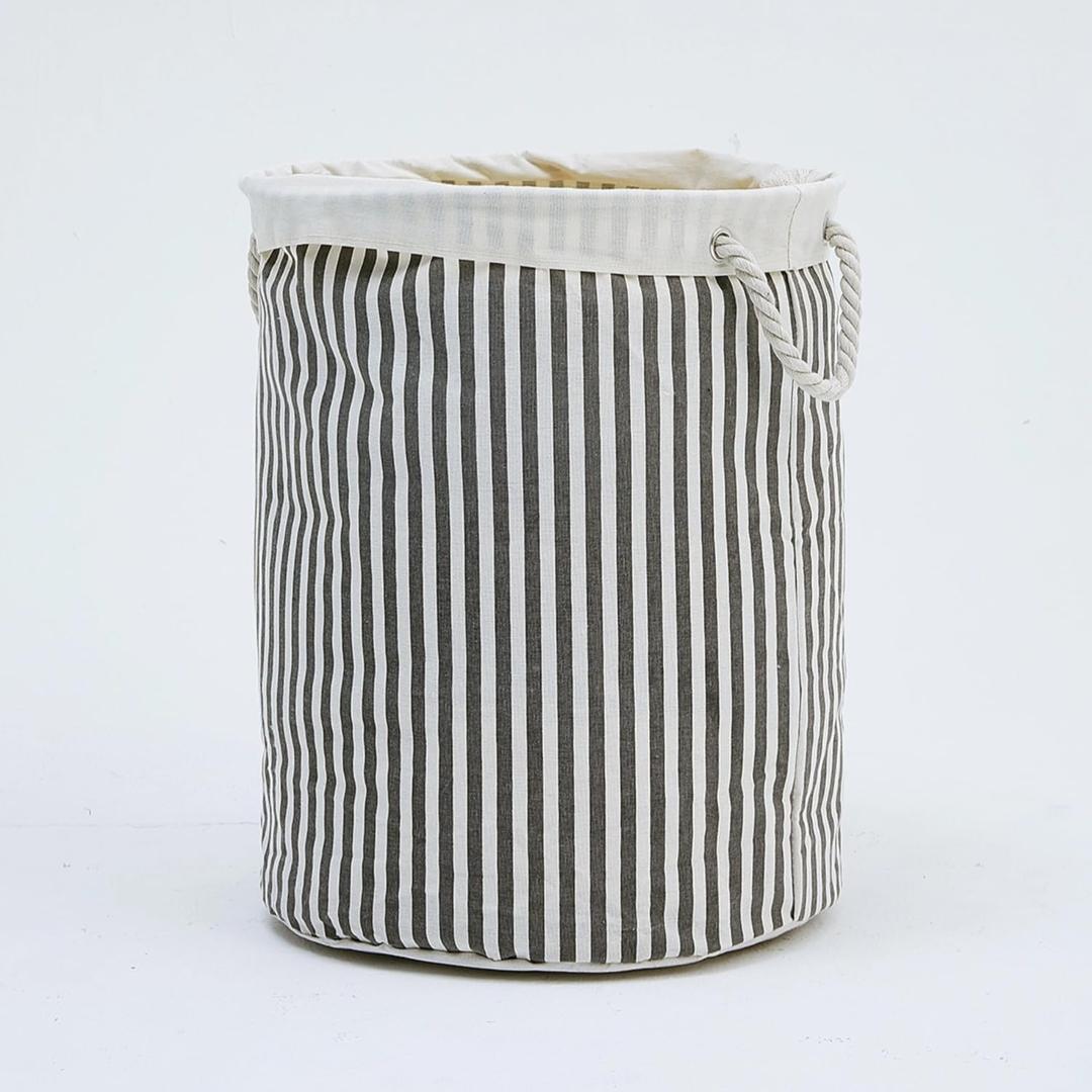 Large Storage Laundry Hamper Basket 62L with Handles for Dirty Clothes Toy Organizer Bins, Waterproof, Collapsible Laundry Hamper, Classic Stripes Pattern, Grey Color,1-Pack, Bathroom, Dorm