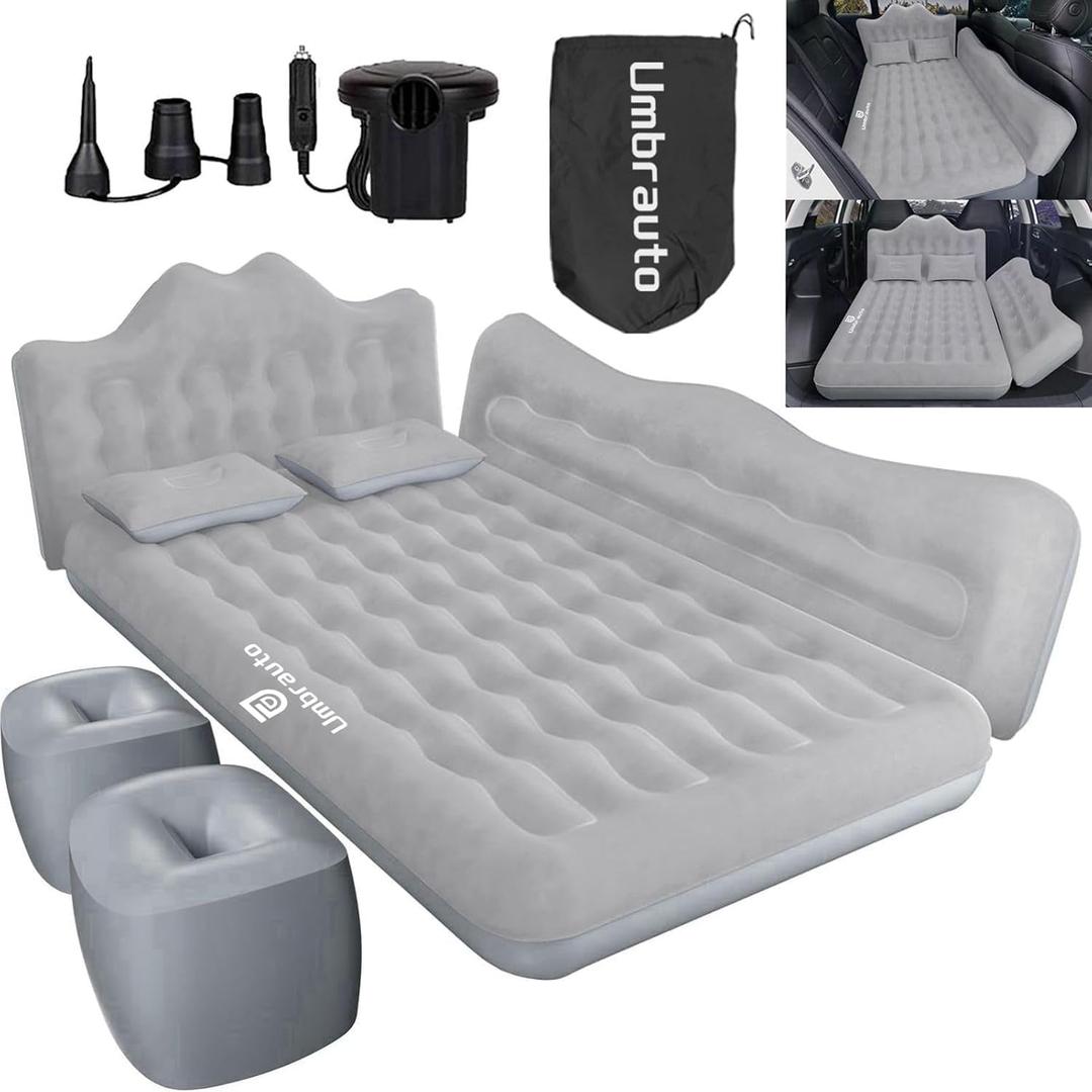 Umbrauto Truck Air Mattress Back Seat| Inflatable Car Camping Mattress Bed for Back Seat, SUV Blow Up Rear Seat Sleeping AirBed for Van Travel with Pump & Pillows (Grey)