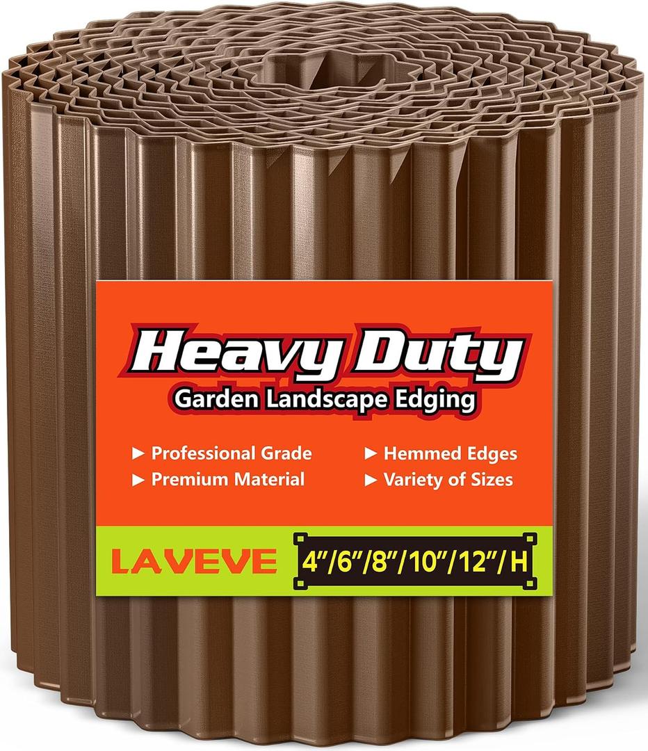 LAVEVE Corrugated Metal Garden Edging 6" x 40Ft, Landscape Edging Border for Lawn, Flower Bed, Garden Fence, Paver Edging (Coffee)