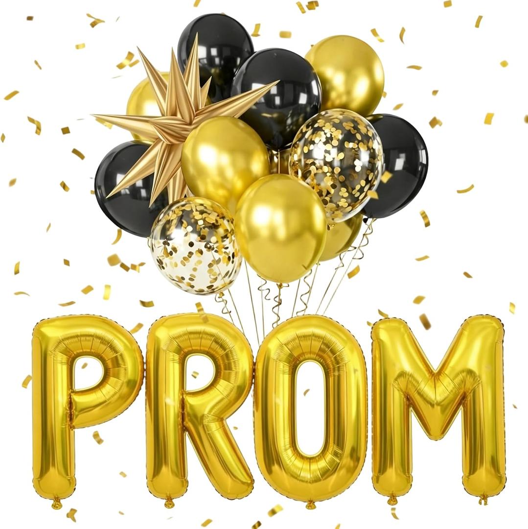42 Inch Prom Balloons, Gold Letter Foil Balloons Banner, with Black Gold Latex Balloons Class of 2026 Prom Night Party Props, for High School College 2026 Graduation Congrats Decorations Supplies